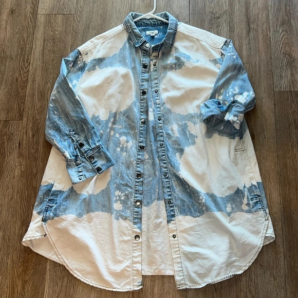 EASEL Long Sleeve Oversized Washed Denim Shirt Dress / Jacket sz S - Picture 4 of 15